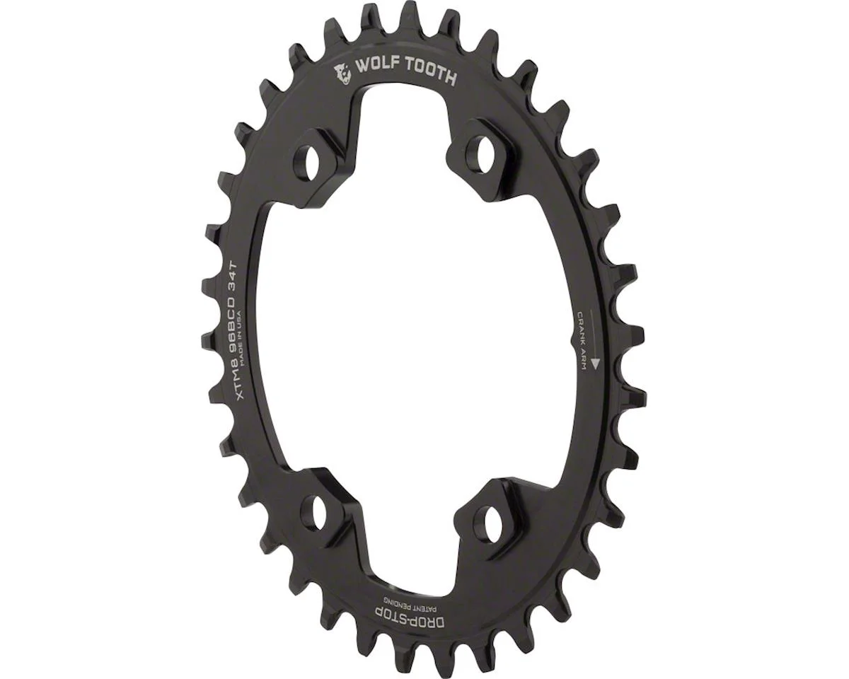 Wolf Tooth Components PowerTrac Elliptical Chainring (Black) (Drop-Stop A) (Single) (34T) (96mm Shimano Asym. BCD) (X...